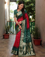 Dark Green & Red Hand Bandhej Bandhani Saree With Weaving Work