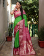 Punch Pink & Parrot Green Hand Bandhej Bandhani Saree With Weaving Work