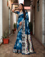 Dark Rama Blue Paithani Silk Saree With Weaving Work