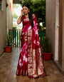 Carmine Red Paithani Silk Saree With Weaving Work