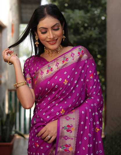 Purple Hand Bandhej Bandhani Saree With Paithni Border