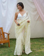 Yellow Organza Saree With Embroidery Work & Lace border