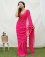Pink Georgette Saree With Chikankari Embroidery Designer Work