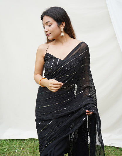 Black Georgette Saree With Embroidery sequence work