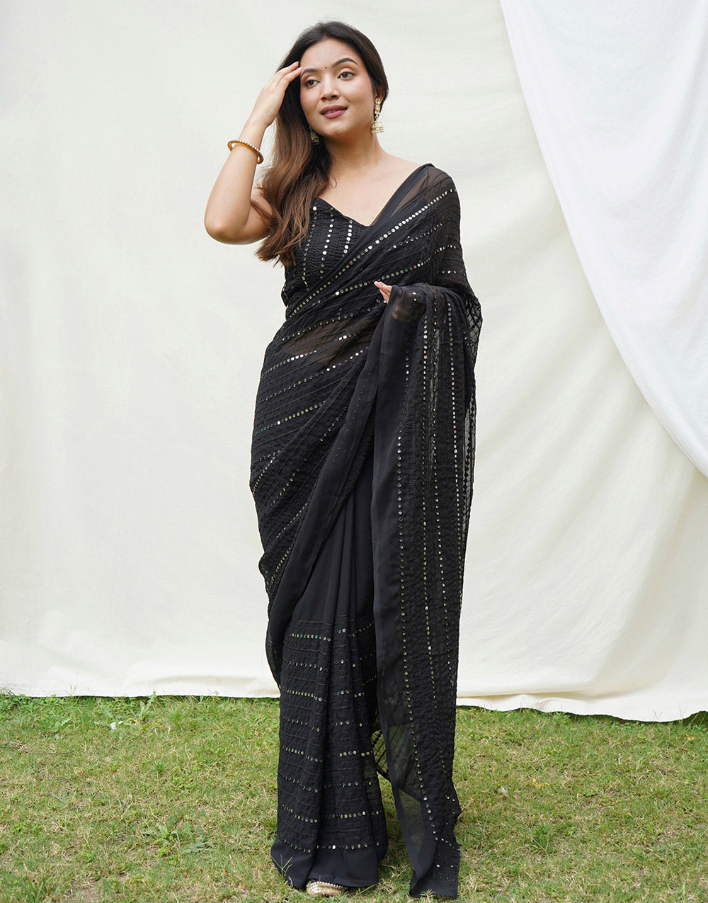 Black Georgette Saree With Embroidery sequence work