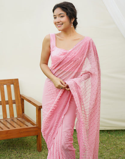 Soft Pink Georgette Saree With Embroidery Sequence Work