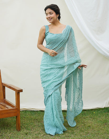 Light Teal Georgette Saree With Embroidery sequence work