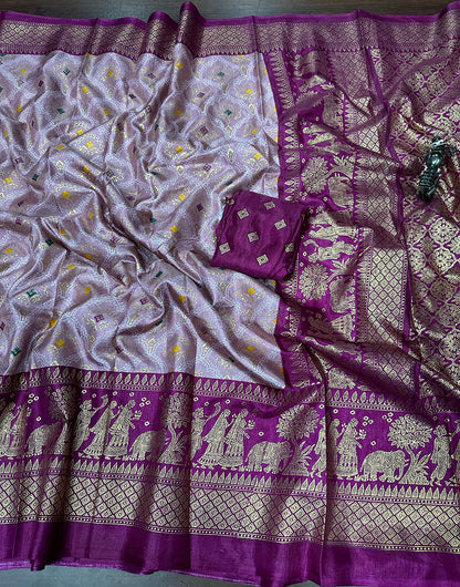 Heather Lavender Dola Silk Saree With Foil Printed Work