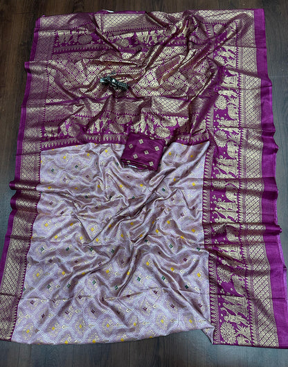 Heather Lavender Dola Silk Saree With Foil Printed Work