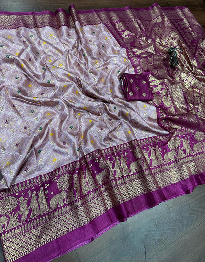 Heather Lavender Dola Silk Saree With Foil Printed Work