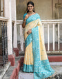 Sky Blue & Light Yellow Soft Handloom Raw Silk Saree With Weaving Work