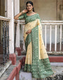 Fern Green & Light Yellow Soft Handloom Raw Silk Saree With Weaving Work