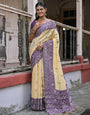 Mauve Purple & Light Yellow Soft Handloom Raw Silk Saree With Weaving Work