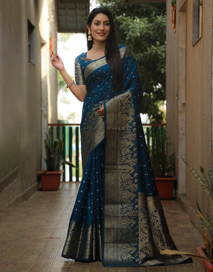 Crystal Teal Dola Silk Saree With Zari Weaving Work