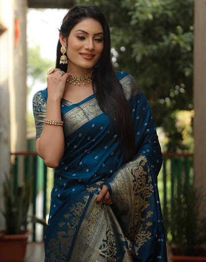 Crystal Teal Dola Silk Saree With Zari Weaving Work