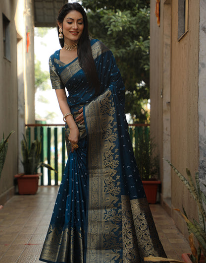 Crystal Teal Dola Silk Saree With Zari Weaving Work