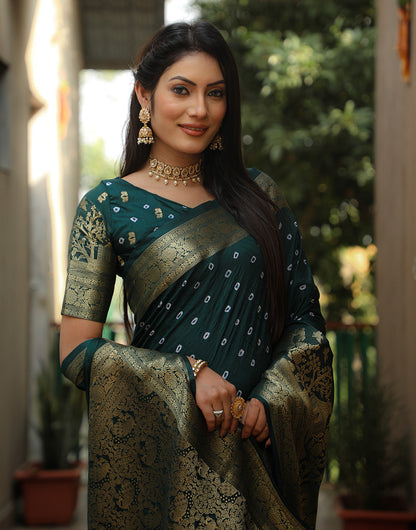 Dark Green Silk Saree With Zari Weaving Work