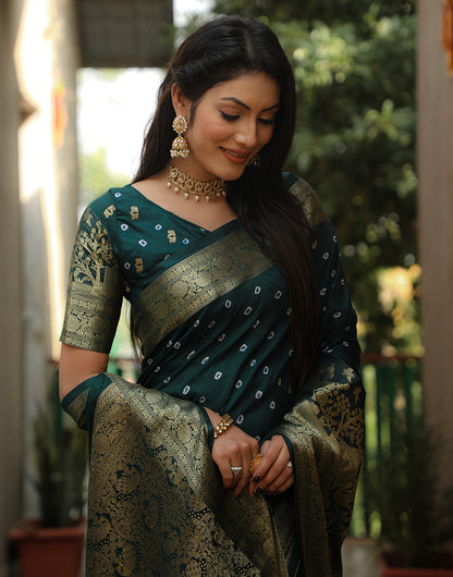 Dark Green Silk Saree With Zari Weaving Work