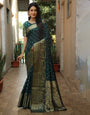 Dark Green Silk Saree With Zari Weaving Work