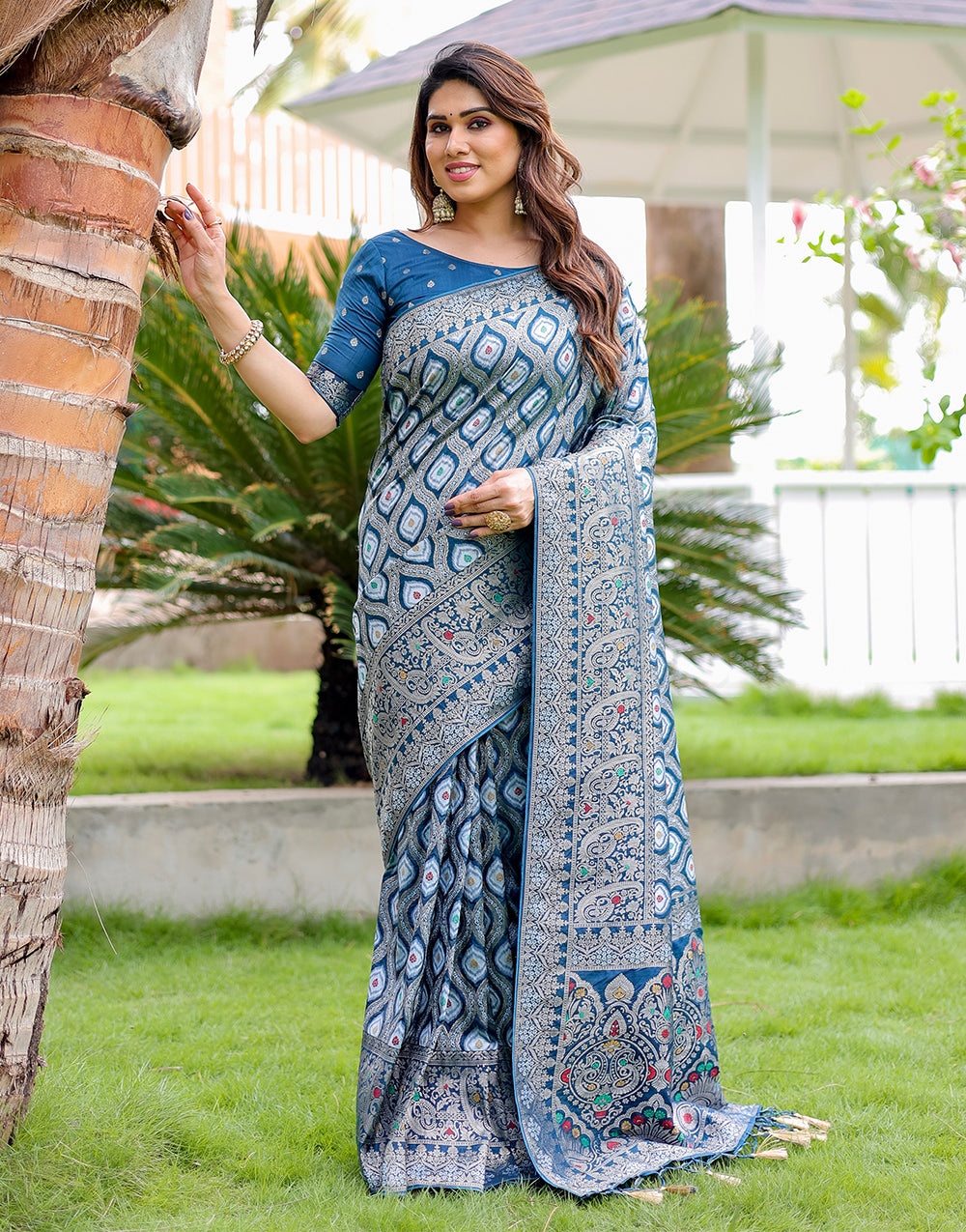 Sapphire Blue Kanjivaram Silk Saree with Zari Weaving Work