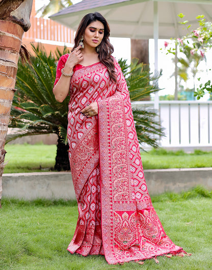 Crimson Red Kanjivaram Silk Saree With Zari Weaving Work