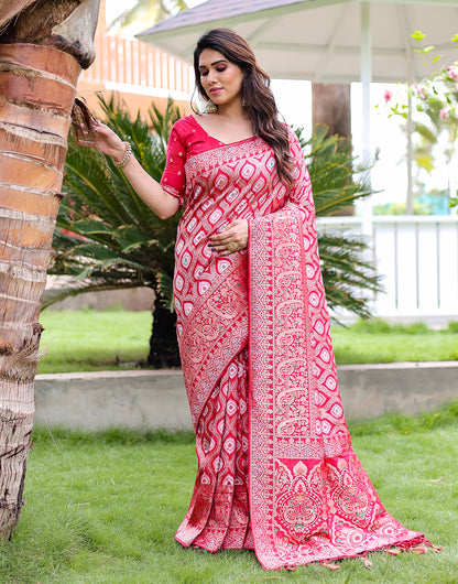 Crimson Red Kanjivaram Silk Saree With Zari Weaving Work