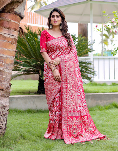 Crimson Red Kanjivaram Silk Saree With Zari Weaving Work