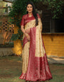 Cream & Maroon Kanjivaram Silk Saree With Weaving Work