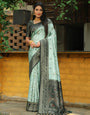 Black & Mint Green Kanjivaram Silk Saree With Weaving Work