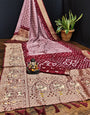 Maroon & Softberry Pink Hand Bandhej Bandhani Saree With Zari Weaving Work