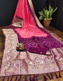 Wine & Pink Hand Bandhej Bandhani Saree With Zari Weaving Work