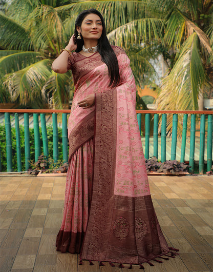 Dark Maroon Kanjivaram Silk Saree With Weaving Work