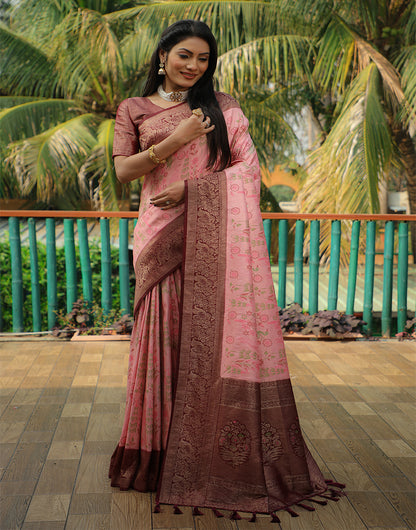 Dark Maroon Kanjivaram Silk Saree With Weaving Work