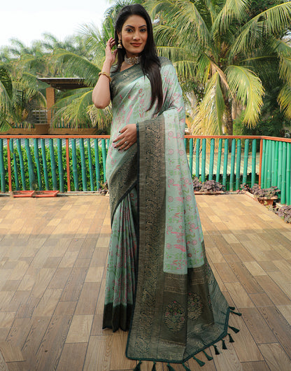 Dark Green Kanjivaram Silk Saree With Weaving Work