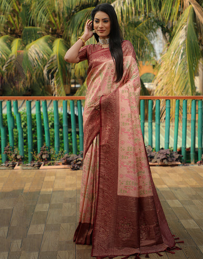 Creamy Peach Kanjivaram Silk Saree With Weaving Work