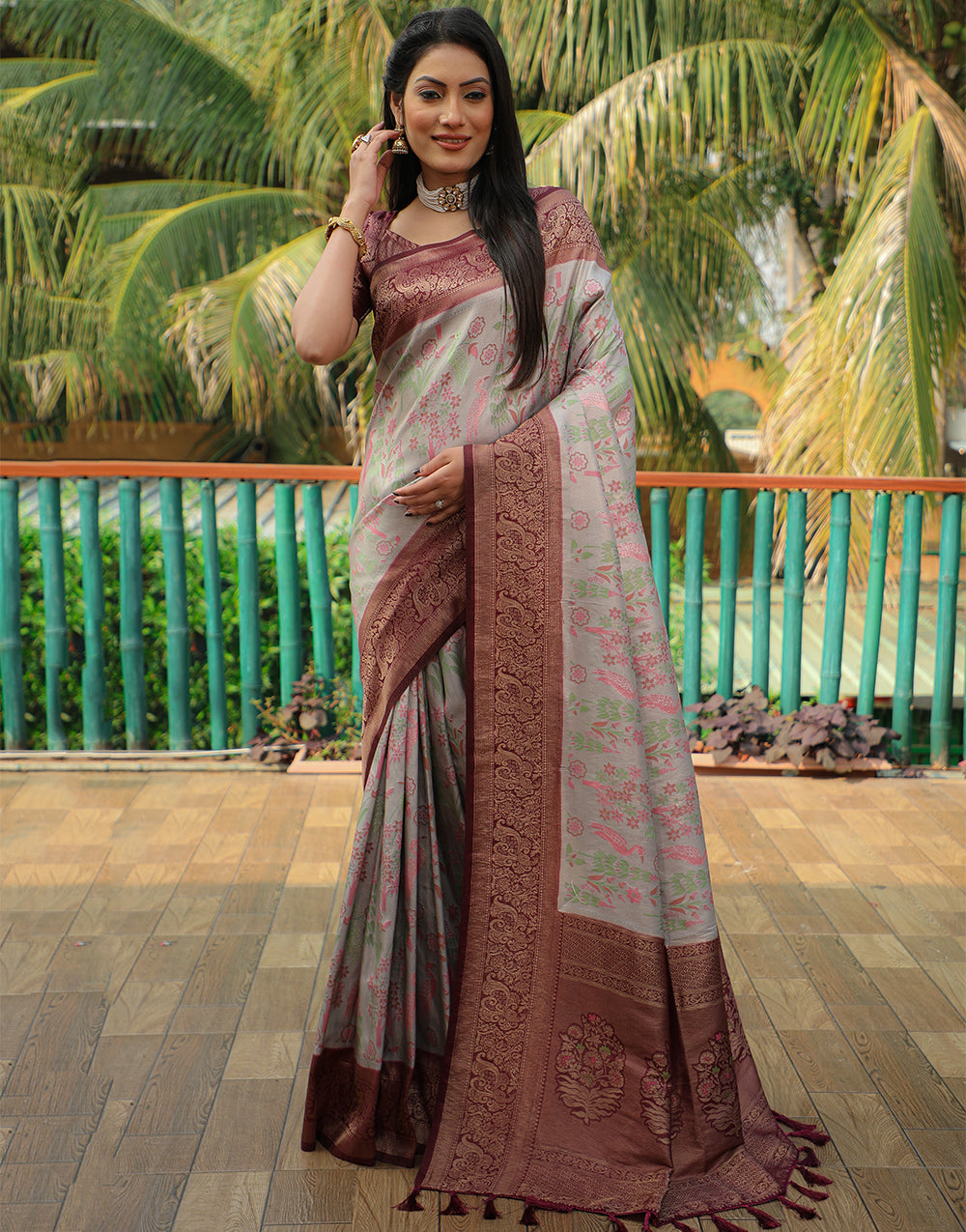 Dark Maroon Kanjivaram Silk Saree With Weaving Work