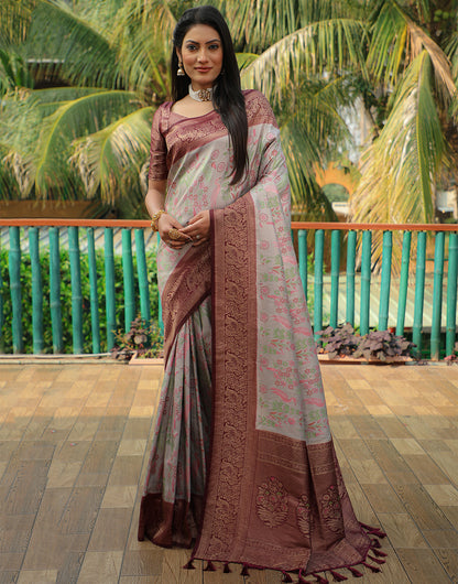 Dark Maroon Kanjivaram Silk Saree With Weaving Work