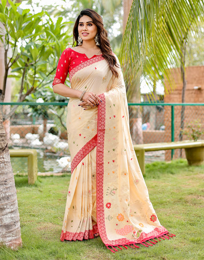 Cream Dola Silk Saree With Weaving Work