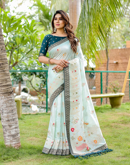 Mint Blue Dola Silk Saree With Weaving Work