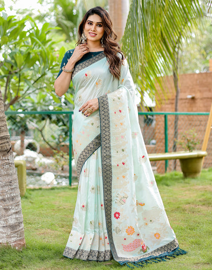 Mint Blue Dola Silk Saree With Weaving Work