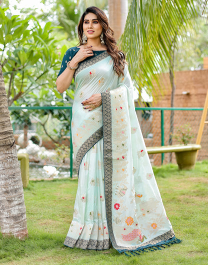 Mint Blue Dola Silk Saree With Weaving Work