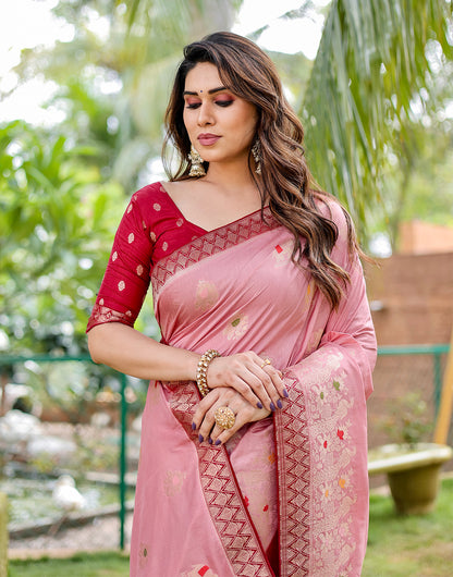 Light Pink Dola Silk Saree With Weaving Work