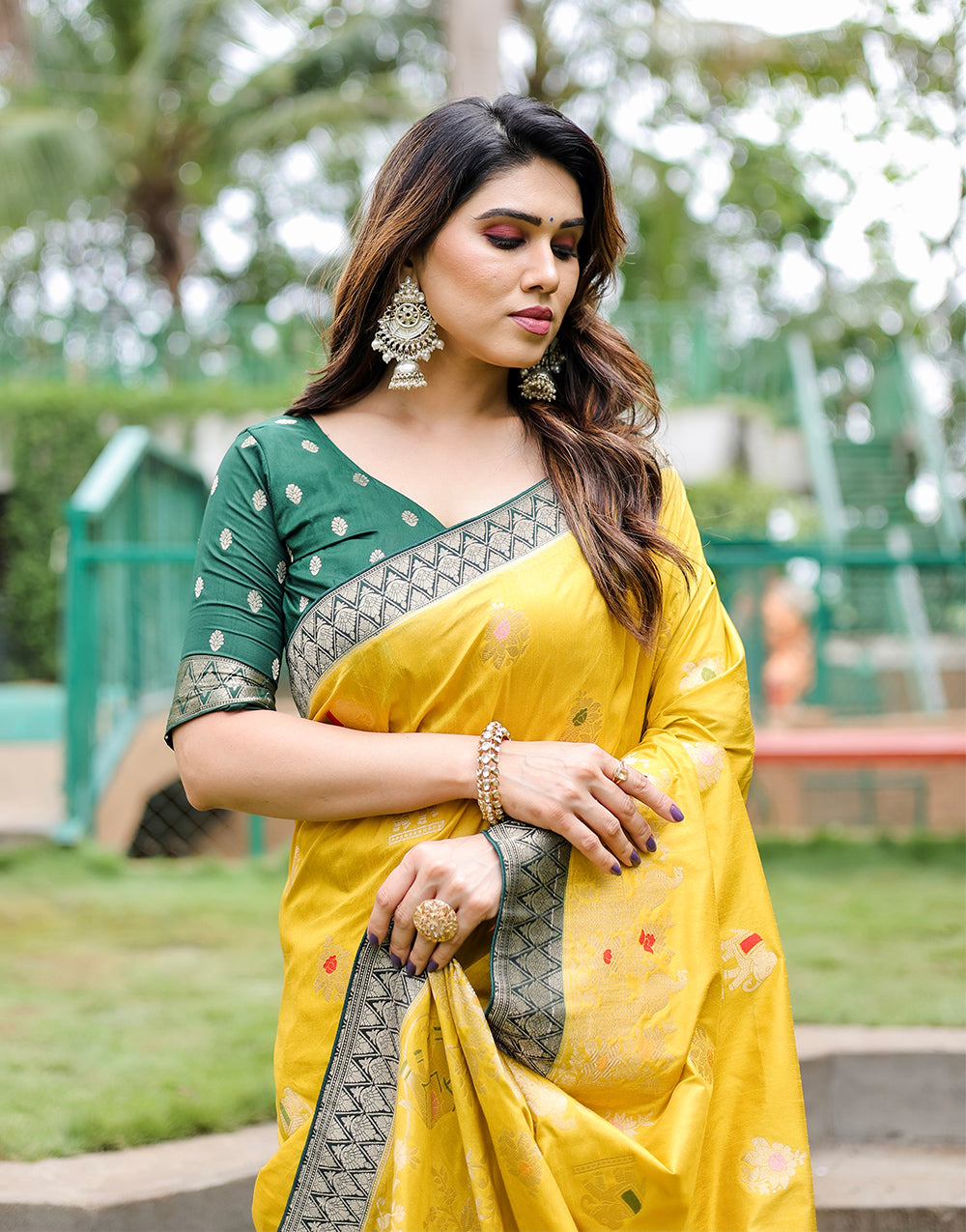 Yellow Dola Silk Saree With Weaving Work