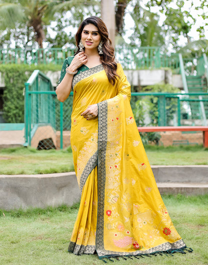 Yellow Dola Silk Saree With Weaving Work