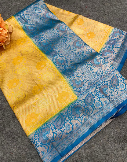 Dark Yellow Kanjivaram Silk Saree With Zari Weaving Work