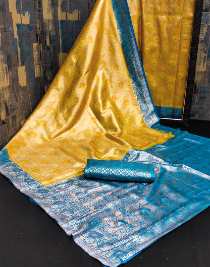 Dark Yellow Kanjivaram Silk Saree With Zari Weaving Work