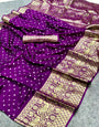 Purple Bandhani Saree With Zari Weaving Work