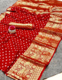Red Bandhani Saree With Zari Weaving Work