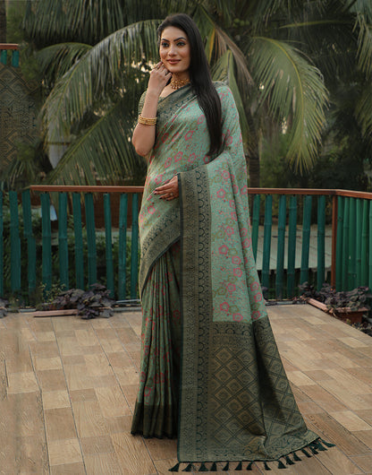 Forest Green Kanjivaram Soft Silk Saree With Weaving Work