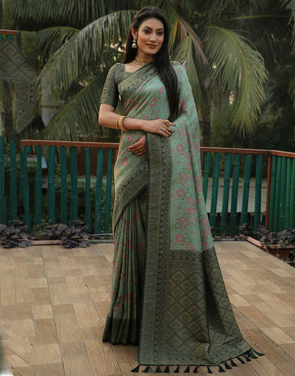 Forest Green Kanjivaram Soft Silk Saree With Weaving Work